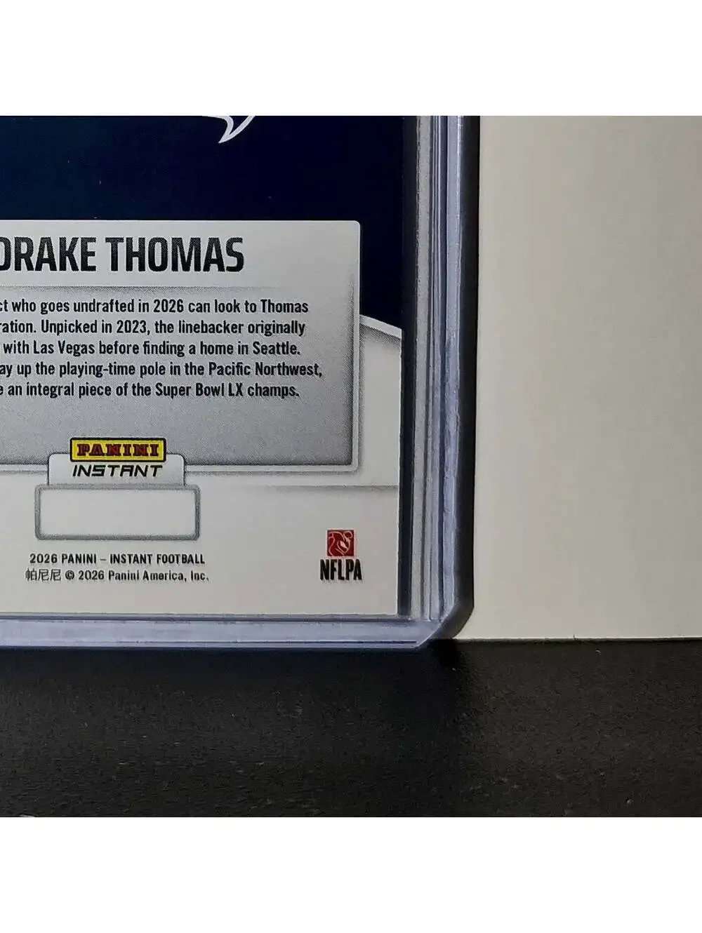 Drake Thomas 2026 Panini NFL Super Bowl LIX Champions #21 Card Seattle Seahawks